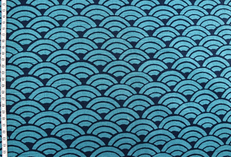 Tissu coton Shantung Seigaiha bleu. Japanese fabric