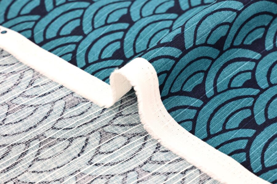 Tissu coton Shantung Seigaiha bleu. Japanese fabric