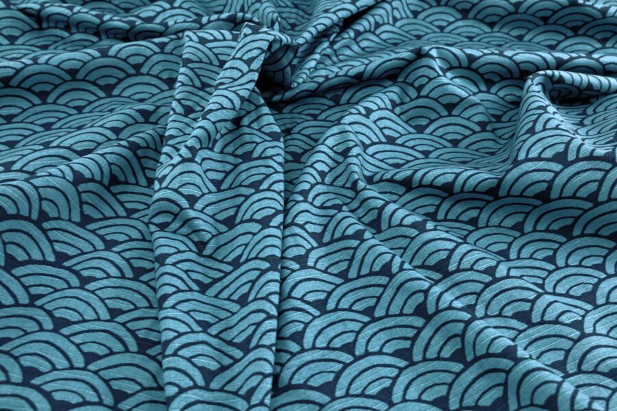 Tissu coton Shantung Seigaiha bleu. Japanese fabric