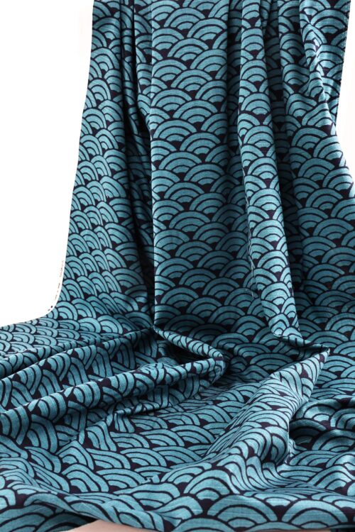 Tissu coton Shantung Seigaiha bleu. Japanese fabric