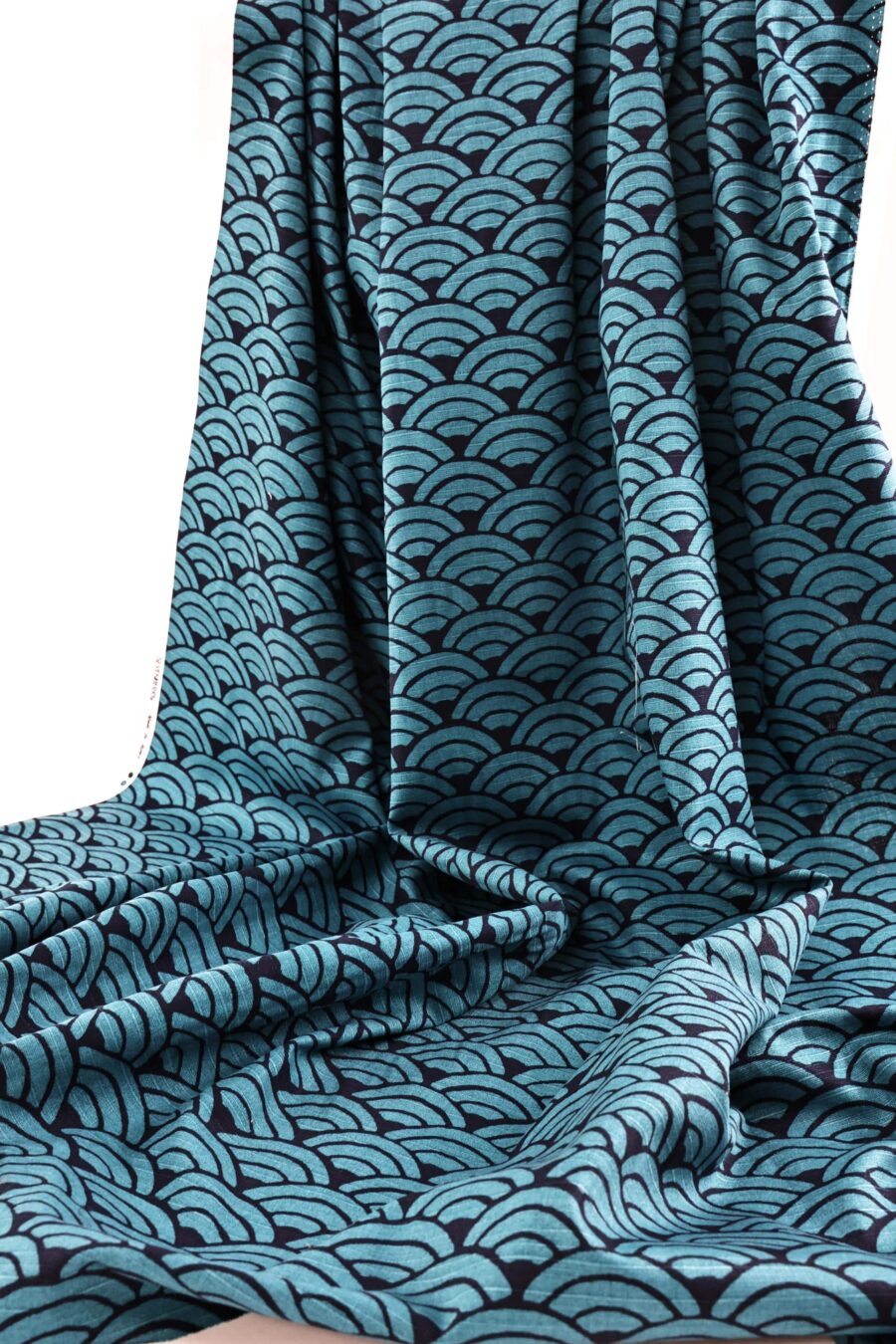 Tissu coton Shantung Seigaiha bleu. Japanese fabric