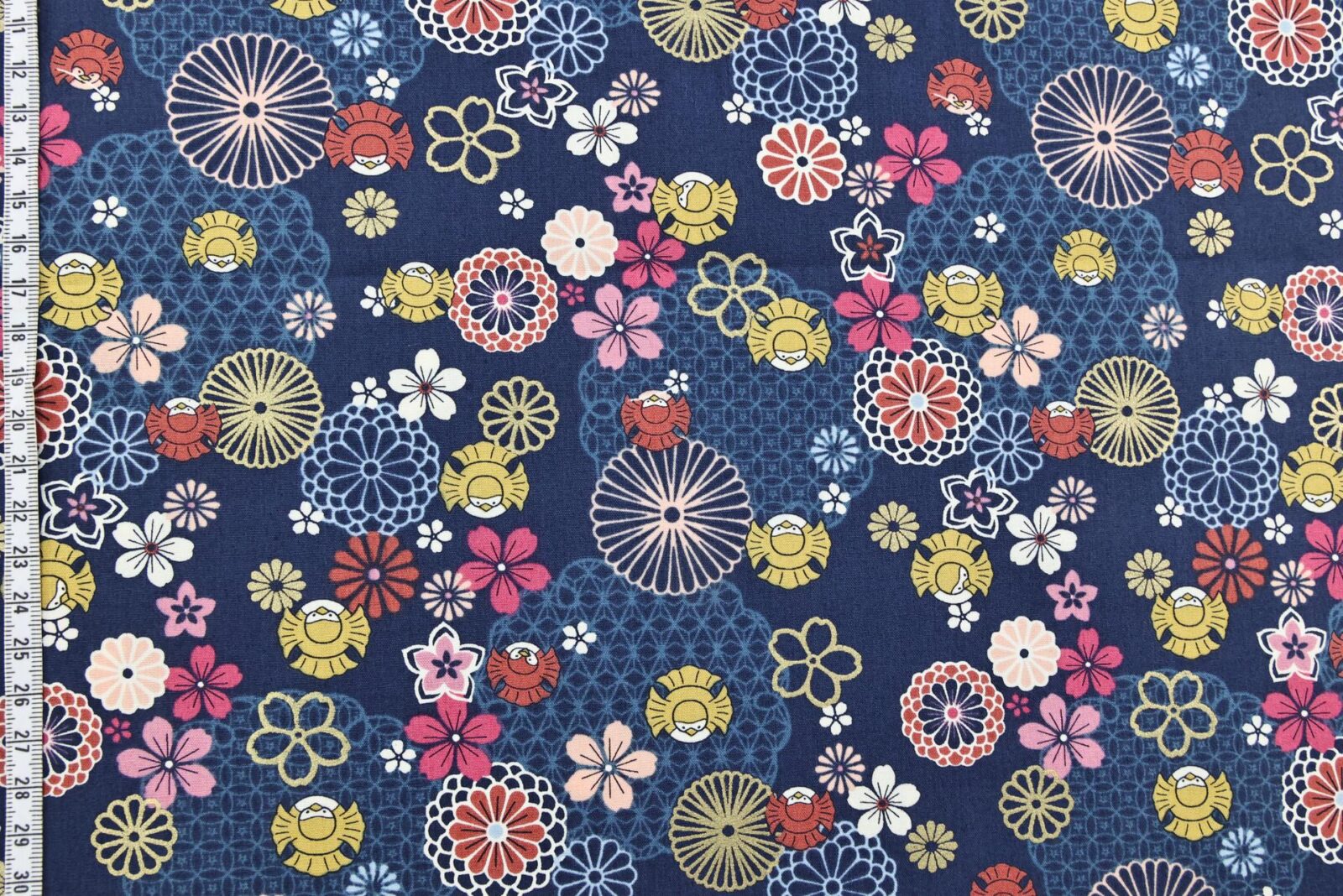 Tissu oiseaux kawaii et fleurs. Japanese fabric