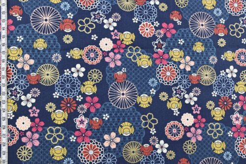 Tissu oiseaux kawaii et fleurs. Japanese fabric