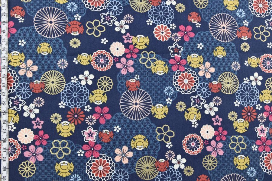 Tissu oiseaux kawaii et fleurs. Japanese fabric