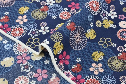 Tissu oiseaux kawaii et fleurs. Japanese fabric