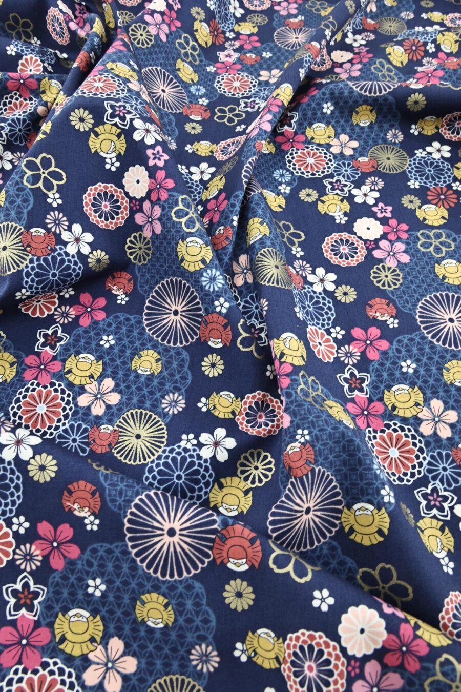 Tissu oiseaux kawaii et fleurs. Japanese fabric
