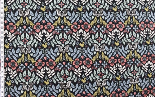 Tissu velours côtelé motifs animaux et fleurs. Japanese fabric