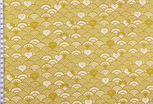 Tissu Maneki Neko Seigaiha jaune beige