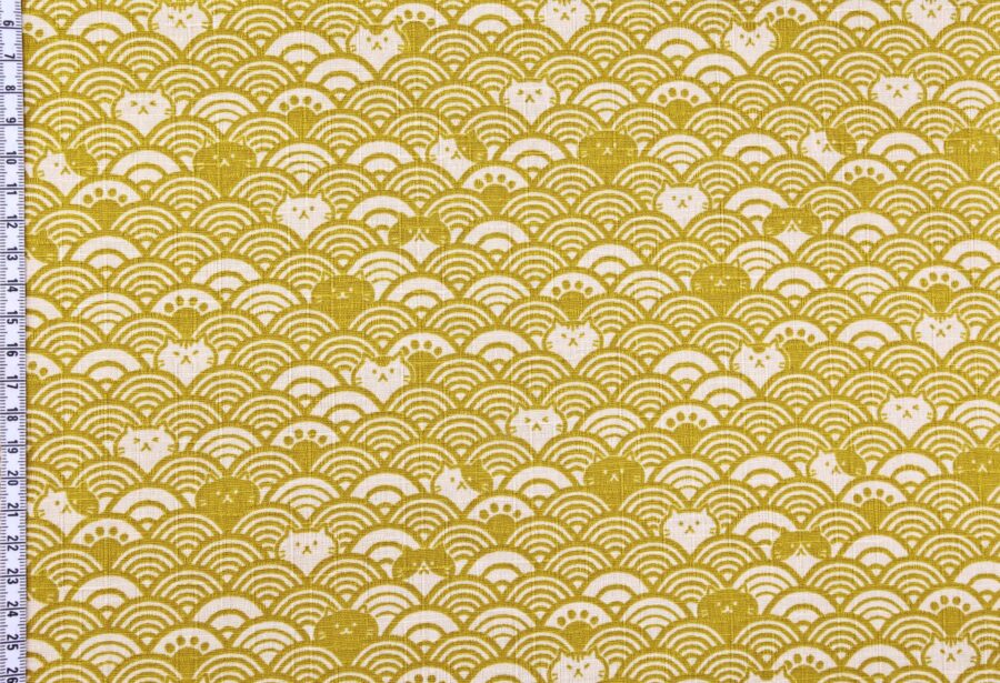 Tissu Maneki Neko Seigaiha jaune beige