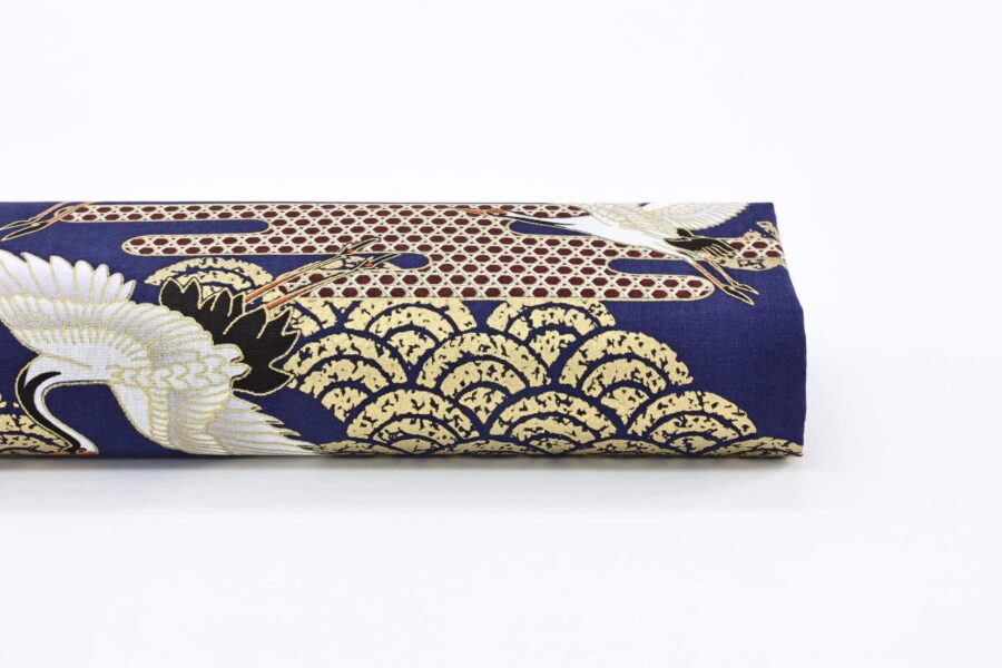 Tissu Grue Kagome Seigaiha fond bleu. Japanese fabric