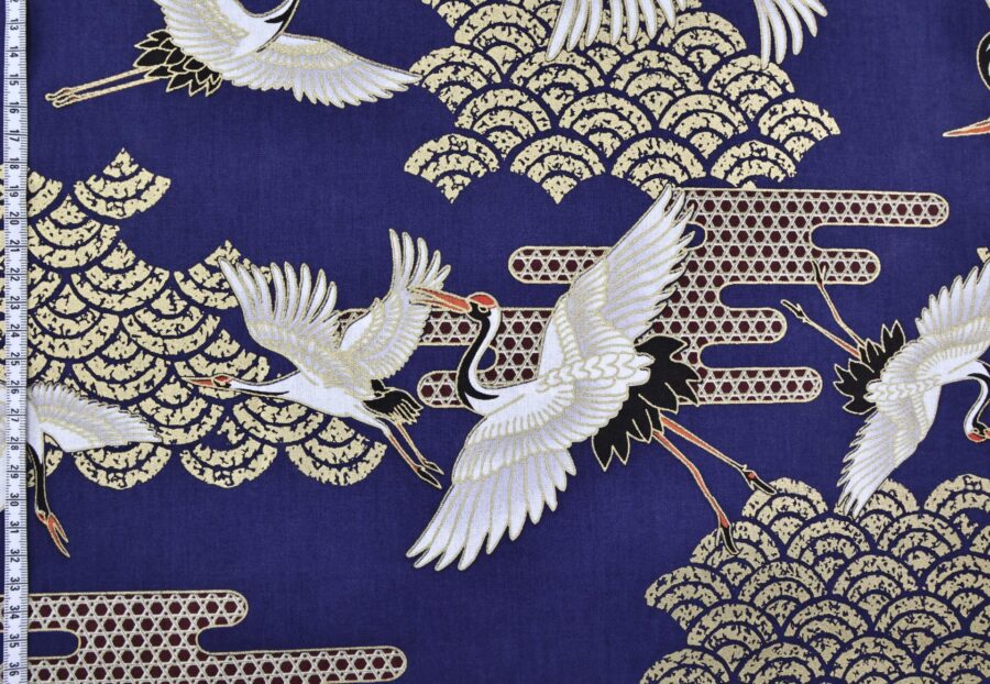 Tissu Grue Kagome Seigaiha fond bleu. Japanese fabric