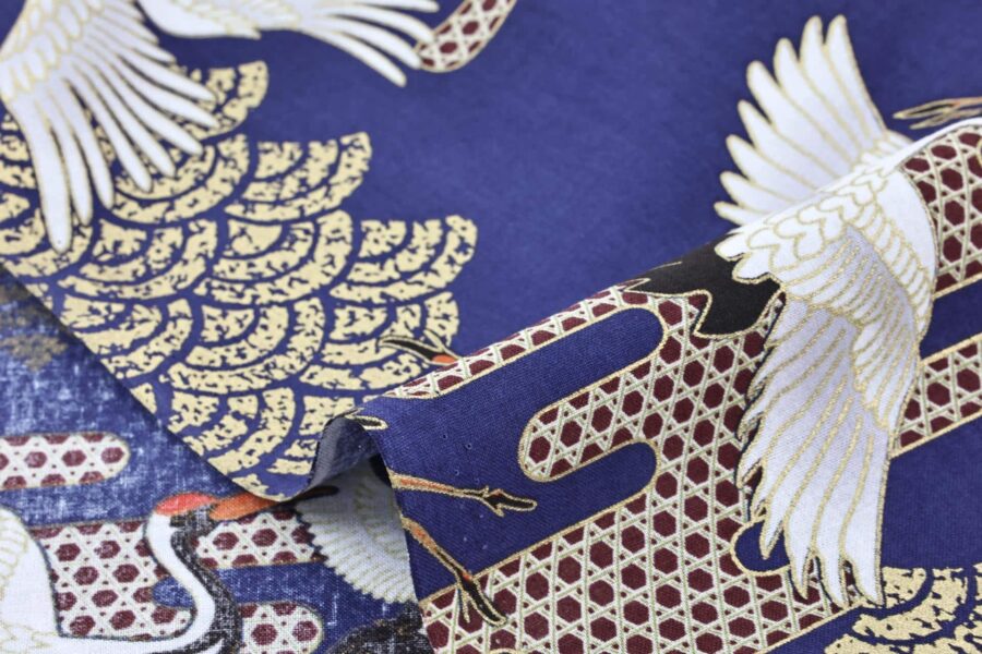 Tissu Grue Kagome Seigaiha fond bleu. Japanese fabric