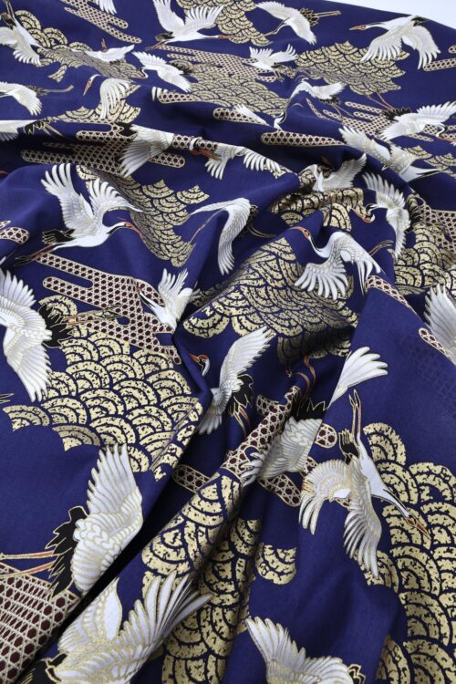 Tissu Grue Kagome Seigaiha fond bleu. Japanese fabric