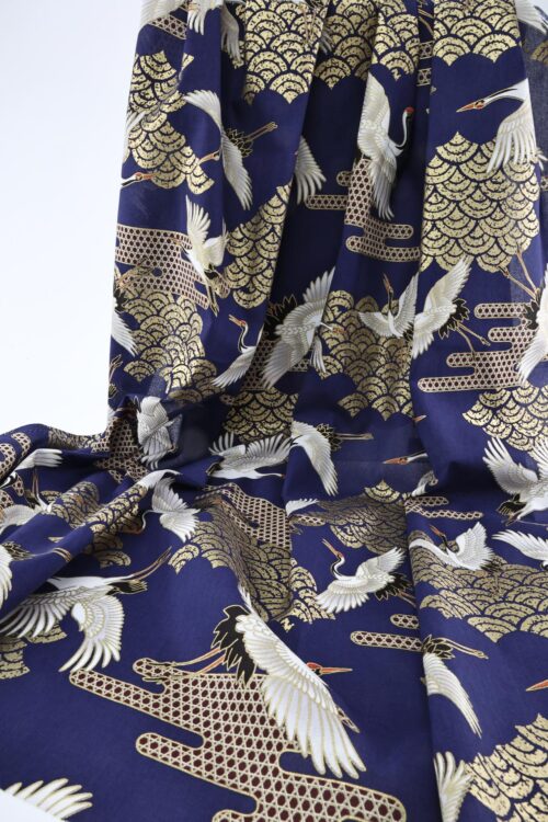 Tissu Grue Kagome Seigaiha fond bleu. Japanese fabric