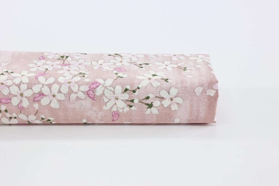 Tissu Japonais cerisier en floraison fond rose. Japanese fabric