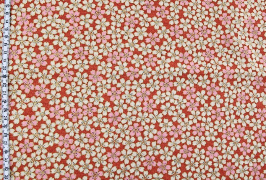 Tissu Japonais petites Sakura fond rouge