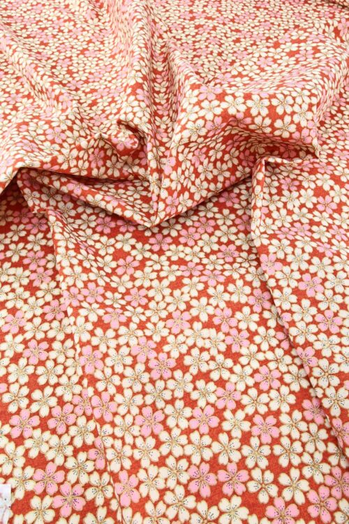 Tissu Japonais petites Sakura fond rouge