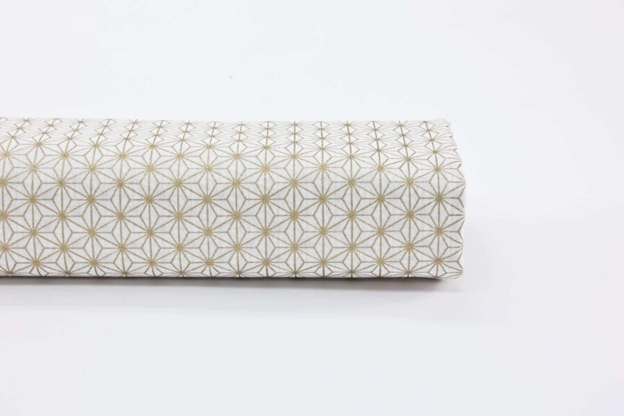 Tissu Sevenberry Asanoha doré fond blanc. Japanese fabric
