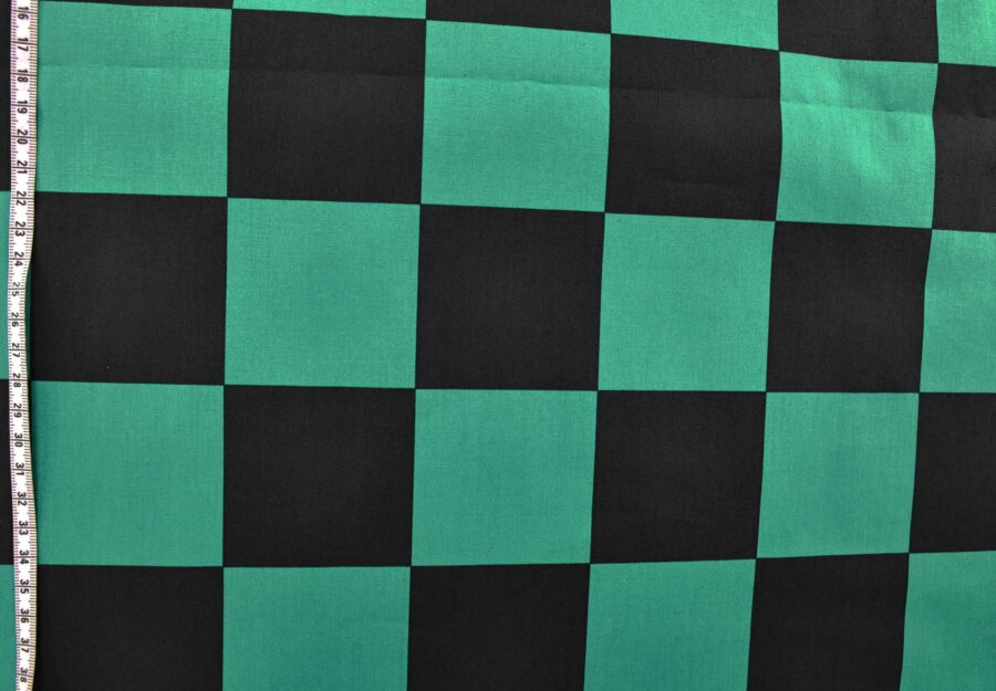 Tissu manga Japonais Ichimatsu vert et noir. Manga fabric