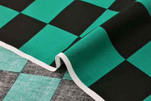 Tissu manga Japonais Ichimatsu vert et noir. Manga fabric