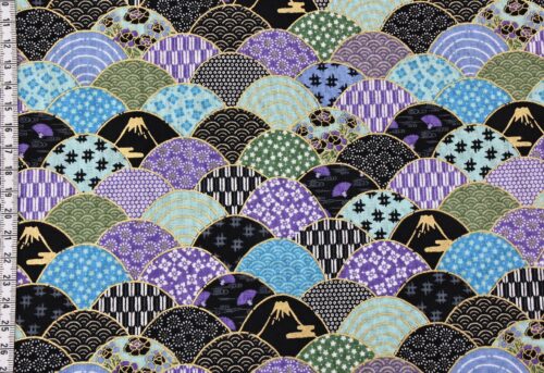 Tissu vagues multi motifs bleu noir violet. Japanese fabric