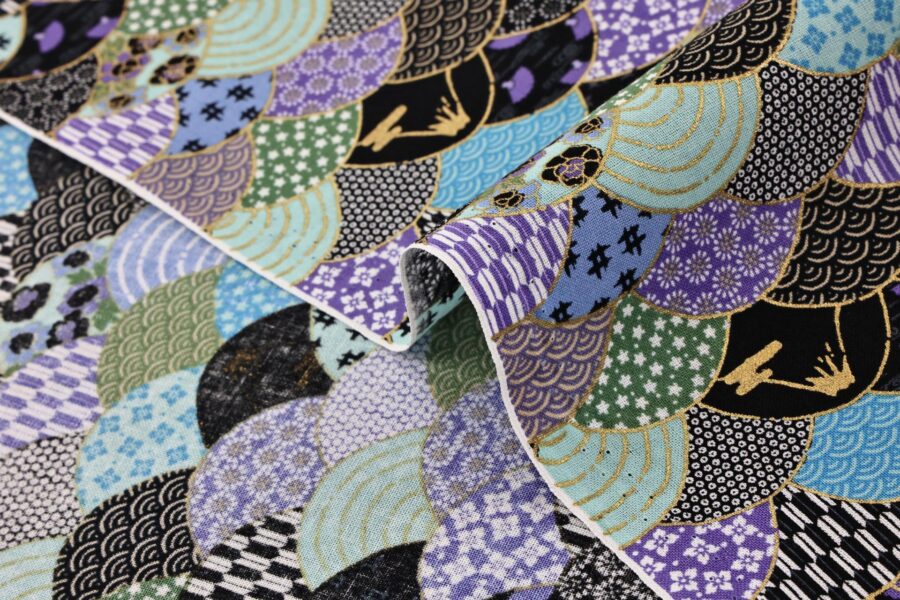 Tissu vagues multi motifs bleu noir violet. Japanese fabric