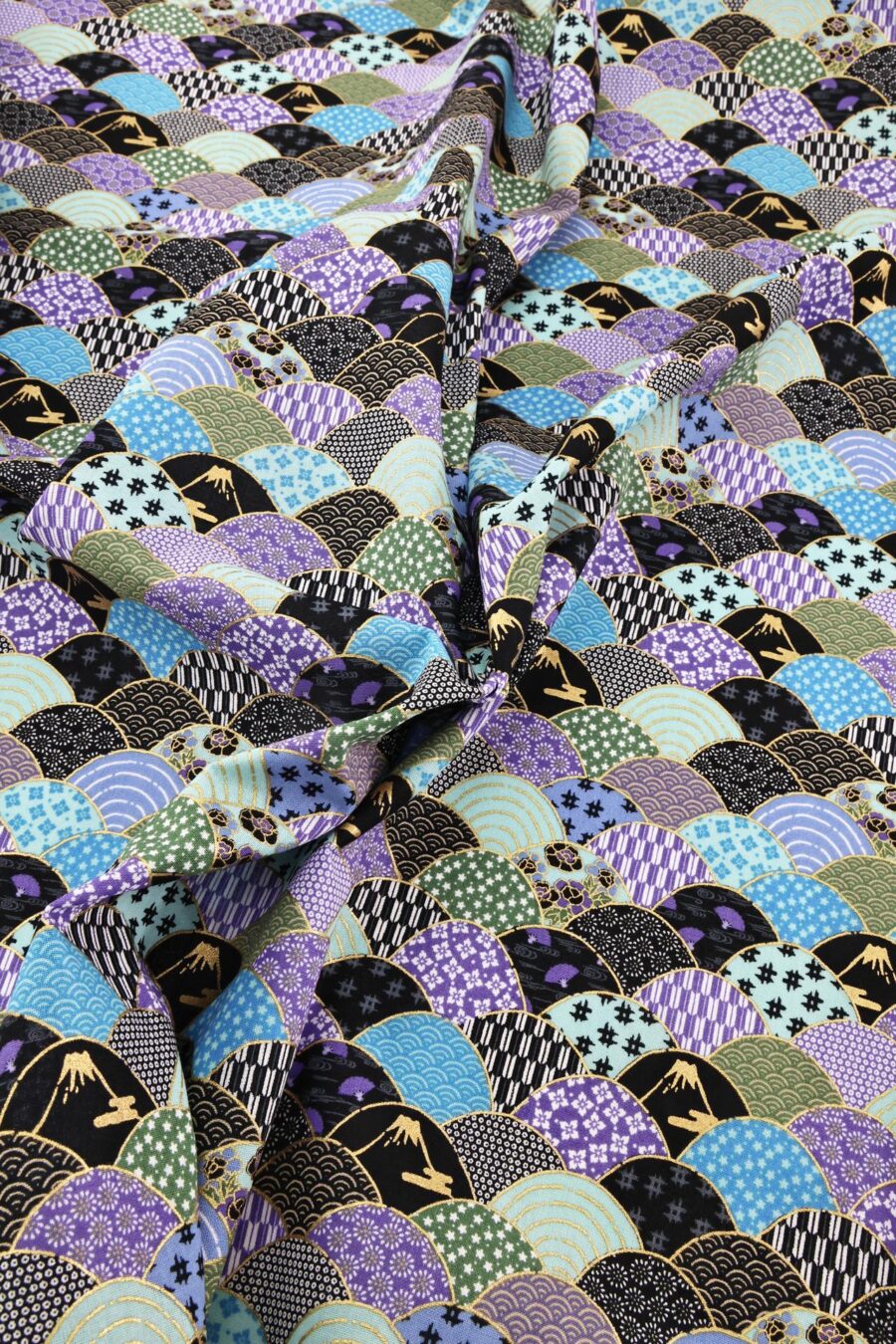 Tissu vagues multi motifs bleu noir violet. Japanese fabric