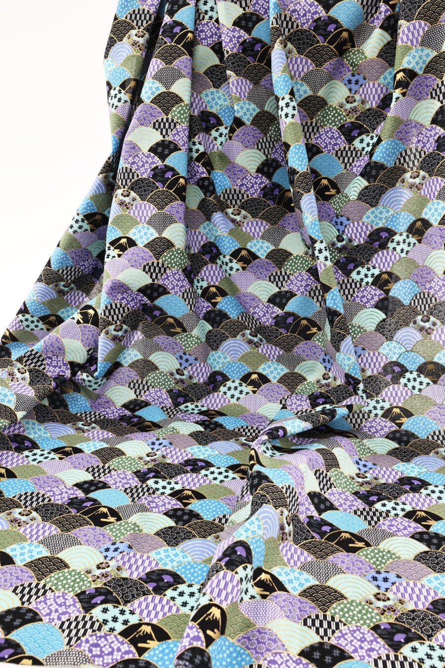 Tissu vagues multi motifs bleu noir violet. Japanese fabric