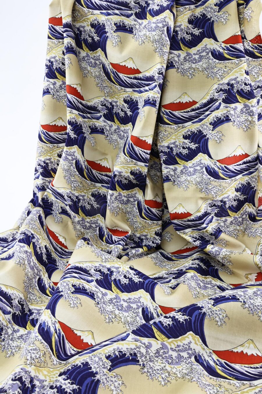 Japanese Hokusai fabric The Great Wave off Kanagawa in beige