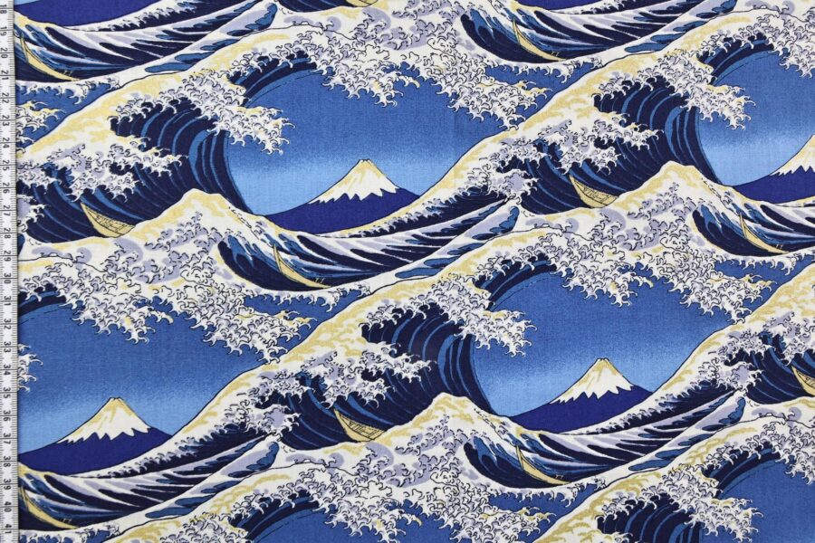 Japanese Hokusai fabric The Great Wave off Kanagawa in blue