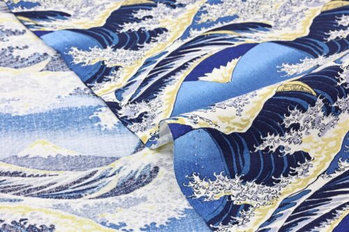 Japanese Hokusai fabric The Great Wave off Kanagawa in blue