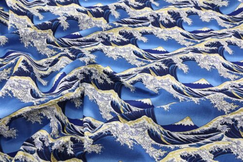 Japanese Hokusai fabric The Great Wave off Kanagawa in blue