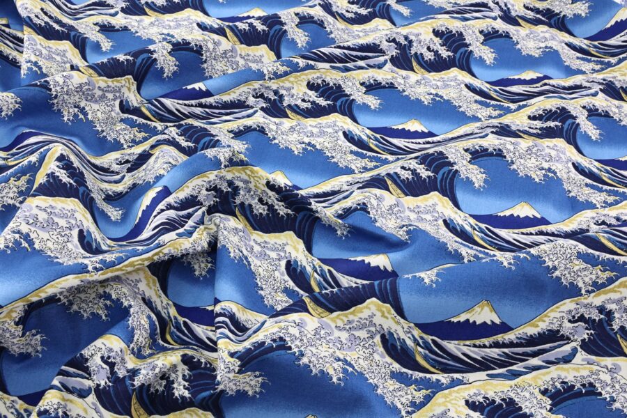 Japanese Hokusai fabric The Great Wave off Kanagawa in blue