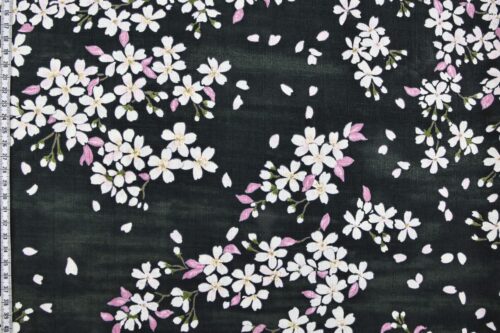 Japanese fabric cherry blossoms black background