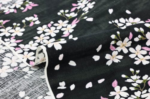 Japanese fabric cherry blossoms black background