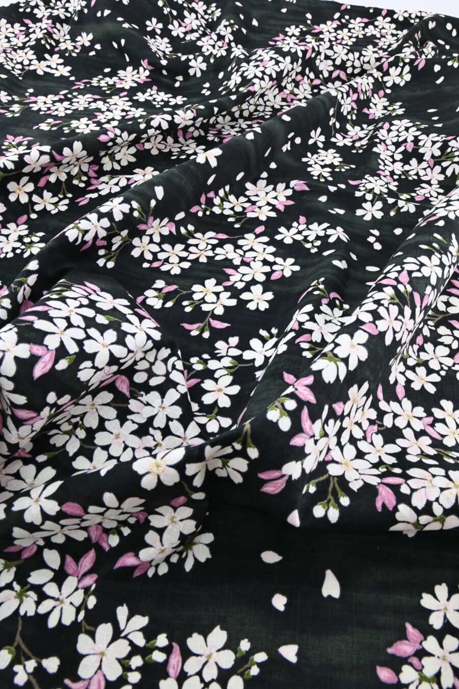 Japanese fabric cherry blossoms black background