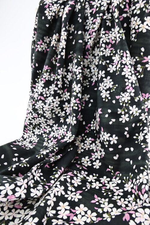 Japanese fabric cherry blossoms black background