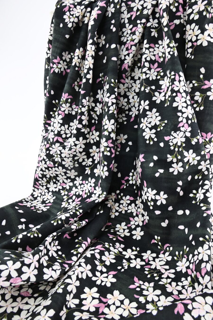 Japanese fabric cherry blossoms black background