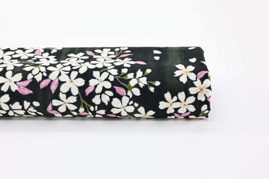 Japanese fabric cherry blossoms black background