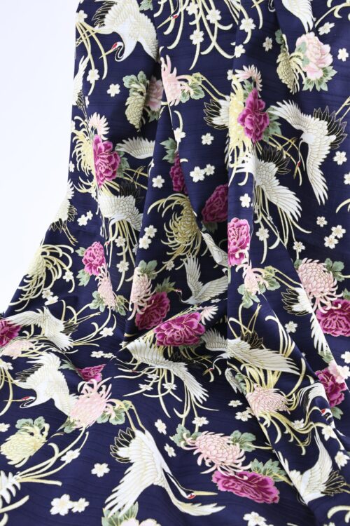 Japanese Tsuru fabric floral pattern blue background