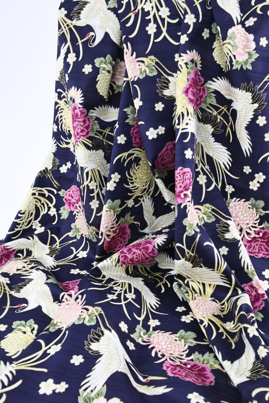 Japanese Tsuru fabric floral pattern blue background