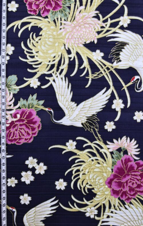 Japanese Tsuru fabric floral pattern blue background