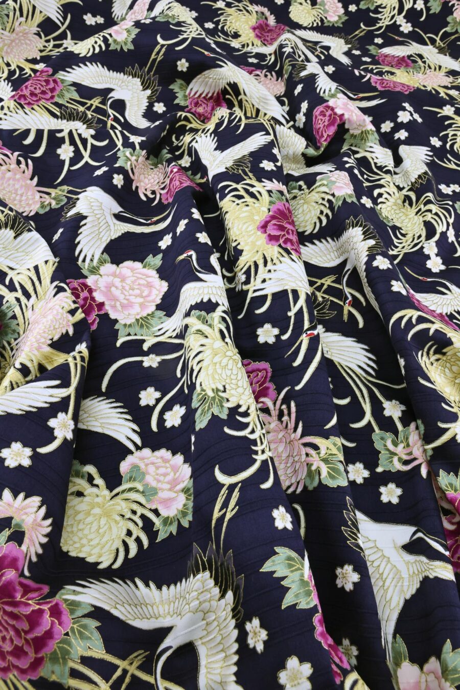 Japanese Tsuru fabric floral pattern blue background