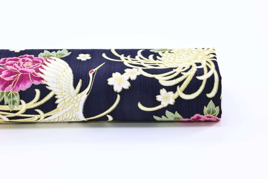 Japanese Tsuru fabric floral pattern blue background