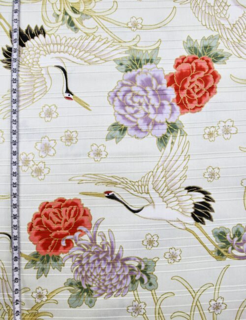 Japanese Tsuru fabric floral pattern ivory background
