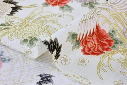 Japanese Tsuru fabric floral pattern ivory background