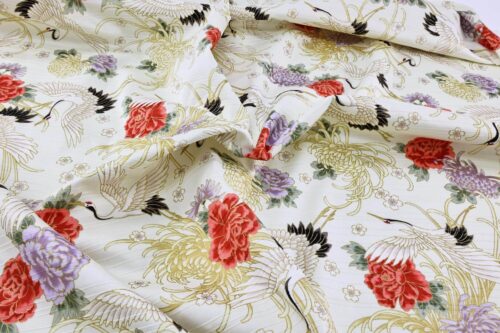 Japanese Tsuru fabric floral pattern ivory background
