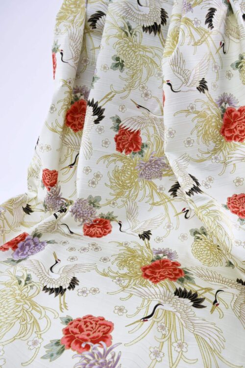 Japanese Tsuru fabric floral pattern ivory background
