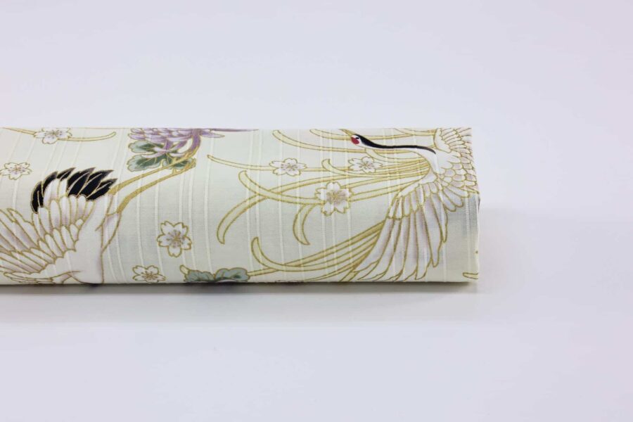 Japanese Tsuru fabric floral pattern ivory background