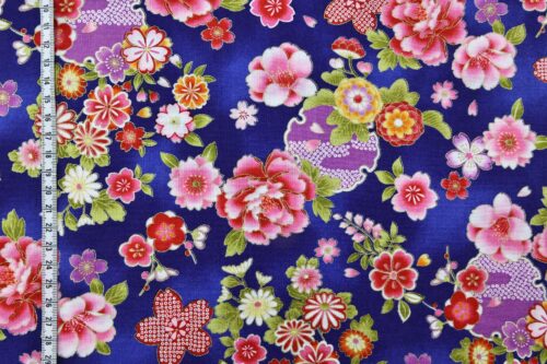 Japanese fabric with blossoms on imperial blue